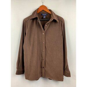 Denim & Co. Womens X-Small Brown Button-Up Long Sleeve Shirt